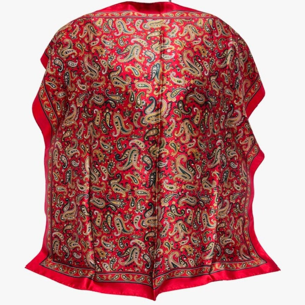 Slick Shine by Michell Klein Paris Silk Scarf 31"31" Bright red green yellow(24 - Picture 3 of 7